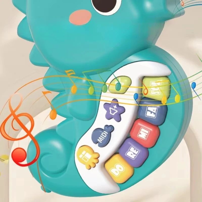 Baby Piano Toy 6 to 12 Months Light Up Seahorses Piano Learning Songs, Sound Effects, Easy to Grasp and Handle, for Babies