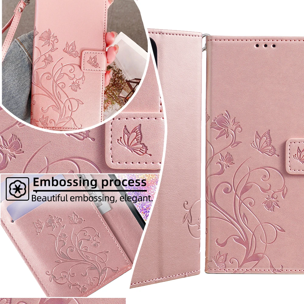 Elegant Butterfly Motif Leather Flip Wallet Phone Case