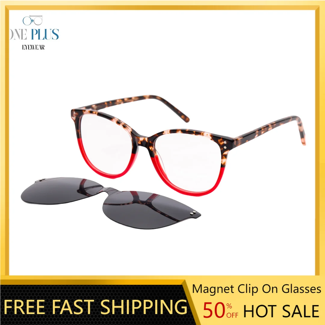 

Magnet Clip on Polarized Sunglasses Glasses Frame Acetate Eyeglasses Frames for Women G5396-1 One Plus Eyewear Glasses Women