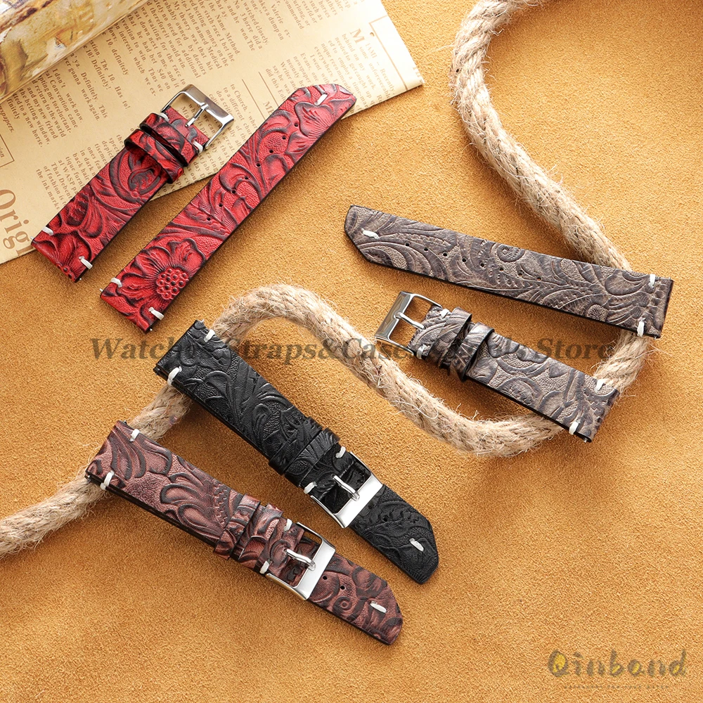 Elegant Calfskin Leather Printed Watch Strap - Women's & Men's Accessory