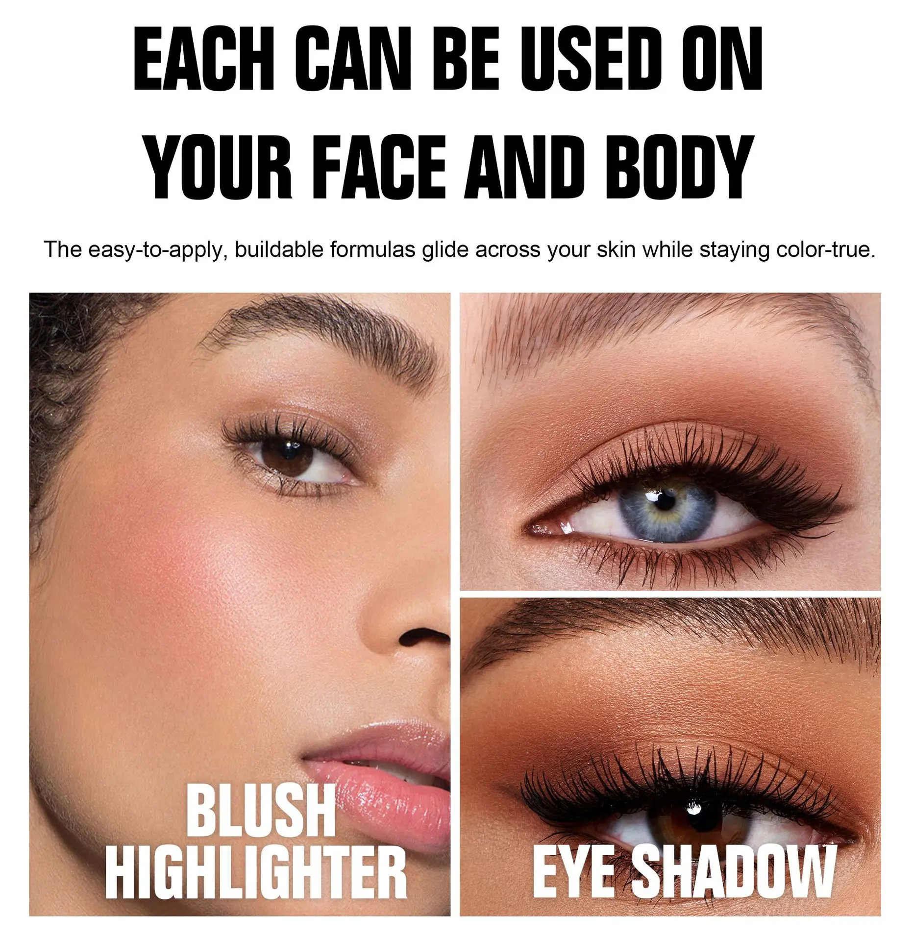 3 in 1 Waterproof Eyeshadow Highlight Bronzer Cheek Blush Palette 3