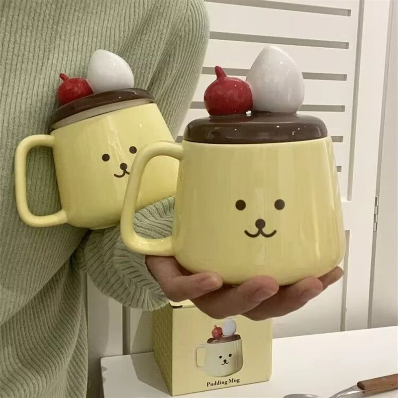 

Sanrio Cinnamoroll Pom Pom Purin Ceramic Mugs Milk Water Cup Kawaii Creativity 350ml with Lid Portable Couple Cups for Dormitory