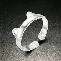 Platinum Rings Cute Totoro Open Code Imitation 925 sterling silver rings Color Silver Jewelry Wholesale Cat Ear Ring 2