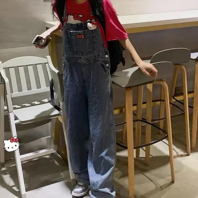 Camisole Hello Kitty Denim Overalls Sanrio T-shirt Pants Suit Kawaii Cartoon  Girls Casual Slim Overalls Trousers Loose Student - Movies & Tv - AliExpress