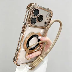 Transparent Magnetic Shockproof Case with Lanyard and Stand Feature for Redmi 15A 5G (Golden)