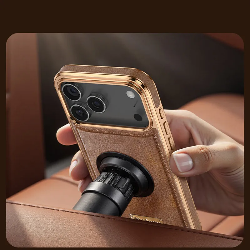 Enhanced Magnetic Closure Leather Phone Case with Retro Oil Wax Finish