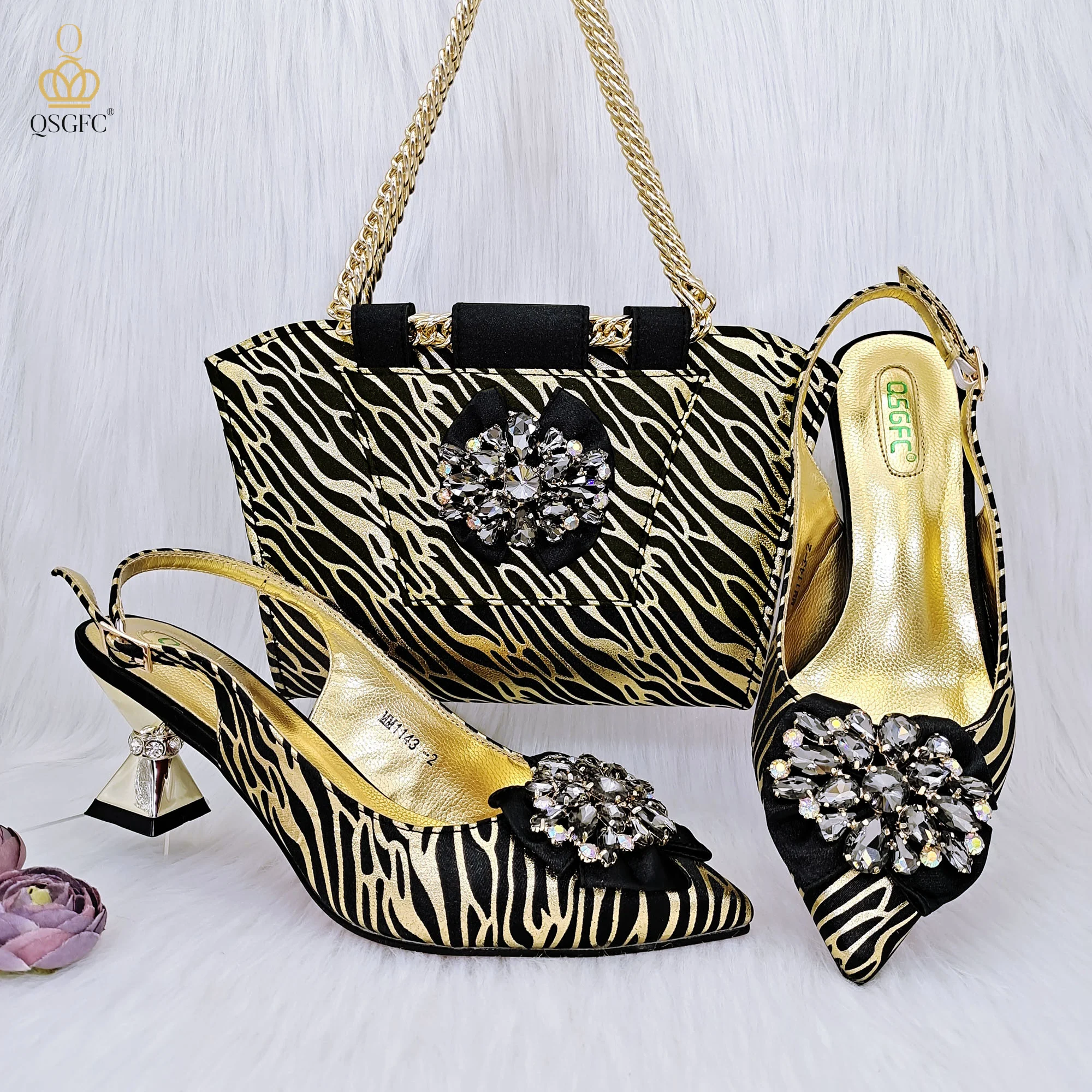 

QSGFC Nigerian Style Trendy And Sophisticated Women's Bag Paired With Pointed Mid-Heel Shoes For Parties Or Everyday Work