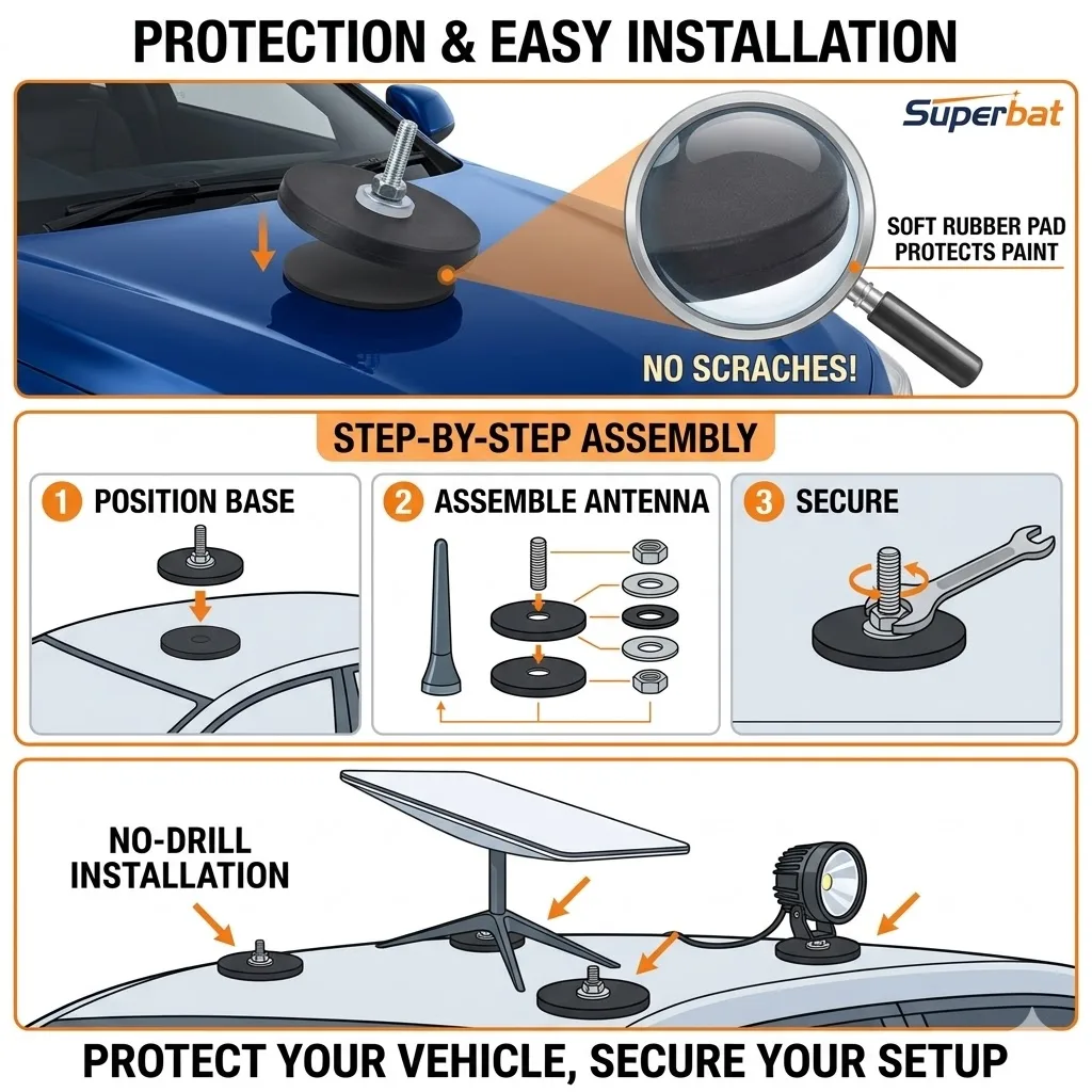 Magnetic Mount Base for Starlink Gen 2 Roof Surface