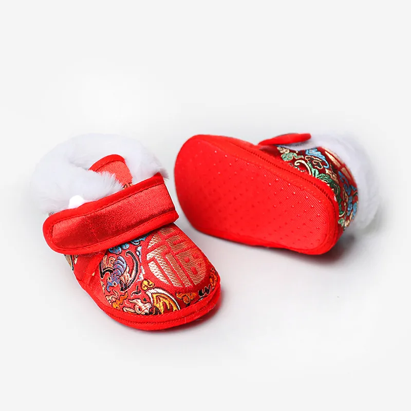 Baby Chinese Style Traditional Infant Shoes Toddler Casual Shoes Warm Winter First Walkers Shoes New Year 2