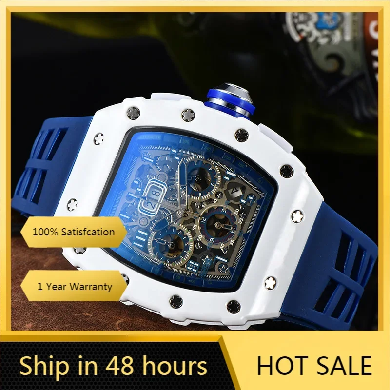 

2024 Automatic Sports 6 Needle Run Seconds Men's Top Luxury Brand Multifunctional Watch Fashion White Ceramic Wind Quartz Watch