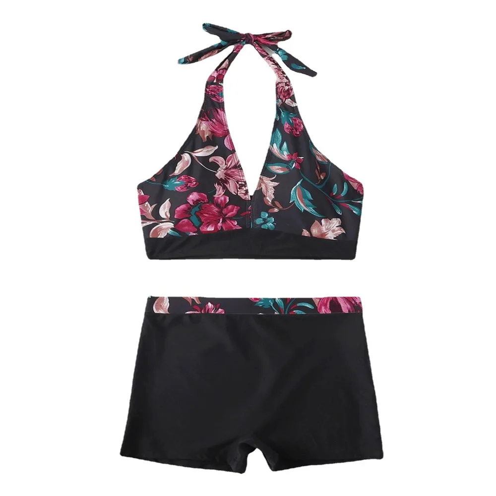 Summer Womens Split Swimsuit Printed Lace-Up Hanging Neck Sexy Bikini Set Swimwear For Women Beach Wear Two Piece Bathing Suit