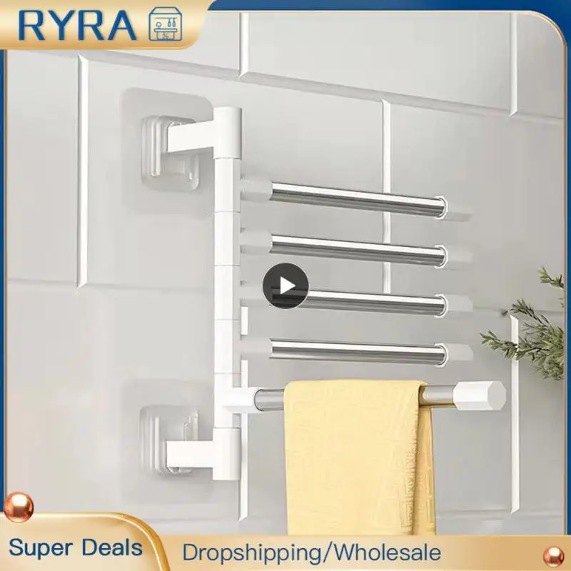 Towel Rack Bathroom Accessories Rotatable Towel Holder Space Aluminum 2/3/4/5/6/7/8-Bar Hanging Wall Mounted Hanger