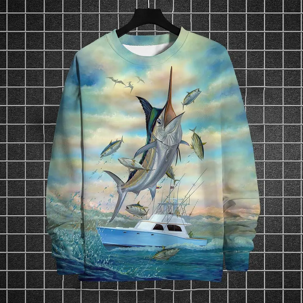 thumbnail image 1 of Suéter de cuello redondo de invierno para hombre, jersey con estampado 3D de océano, suéter de moda urbana, patrón de estilo cómic, camisetas deportivas informales cálidas, 1 of 4