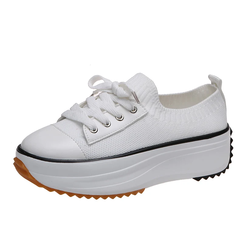2022 New Autumn Platform Sneakers Fabric Lace-up Shoes Height Increase Plus Size Women 43 Designer White | Обувь