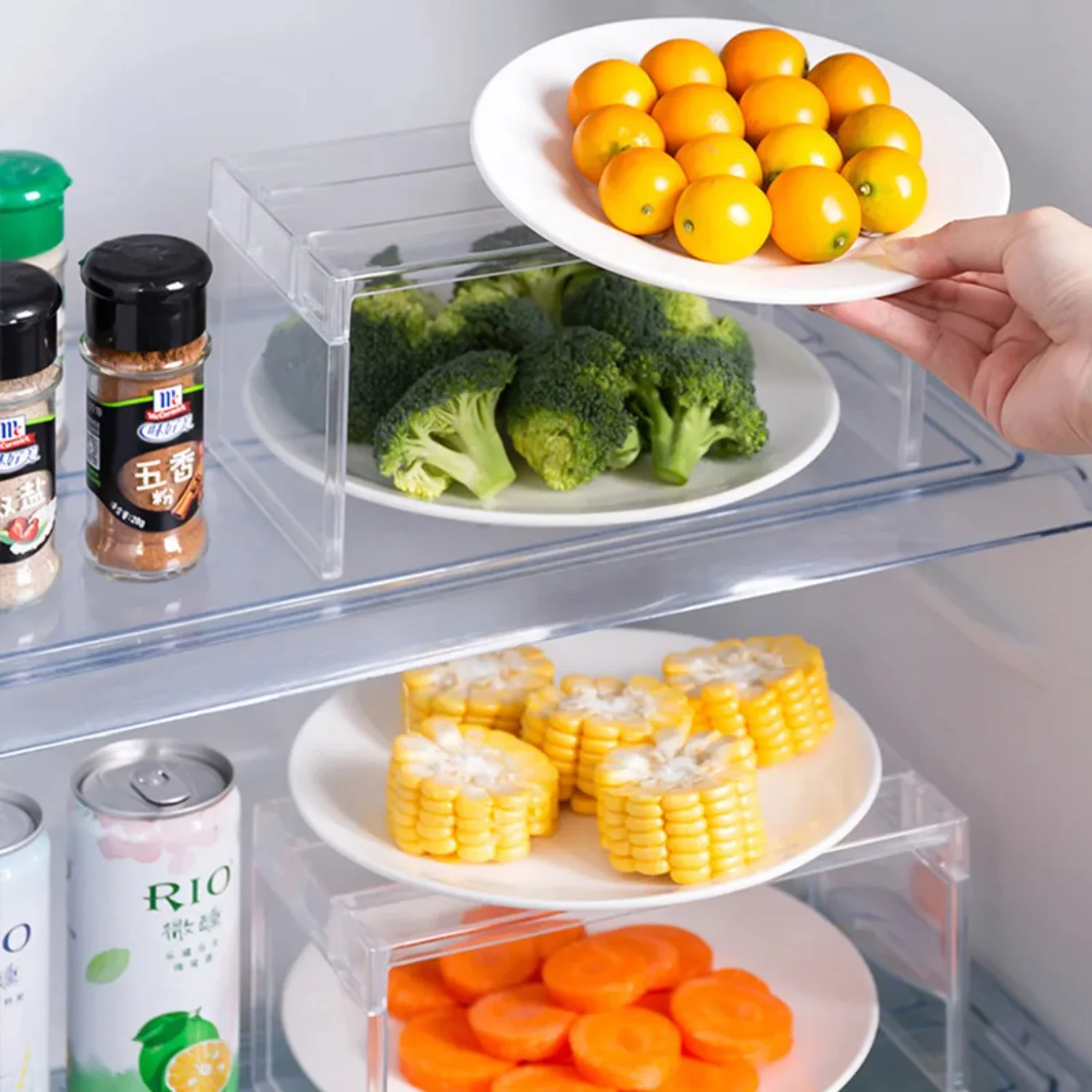 Transparent Refrigerator Organizers Rack Fridge Layered Separator Shelves Desktop Stand Save Space Accessories