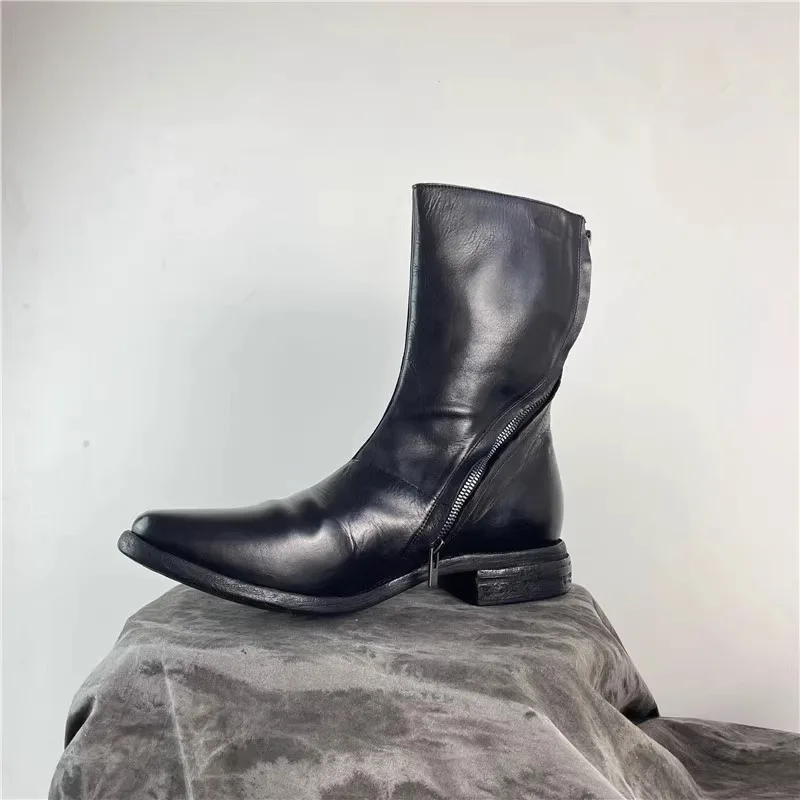 Black Slant Zipper Motorcycle Boots