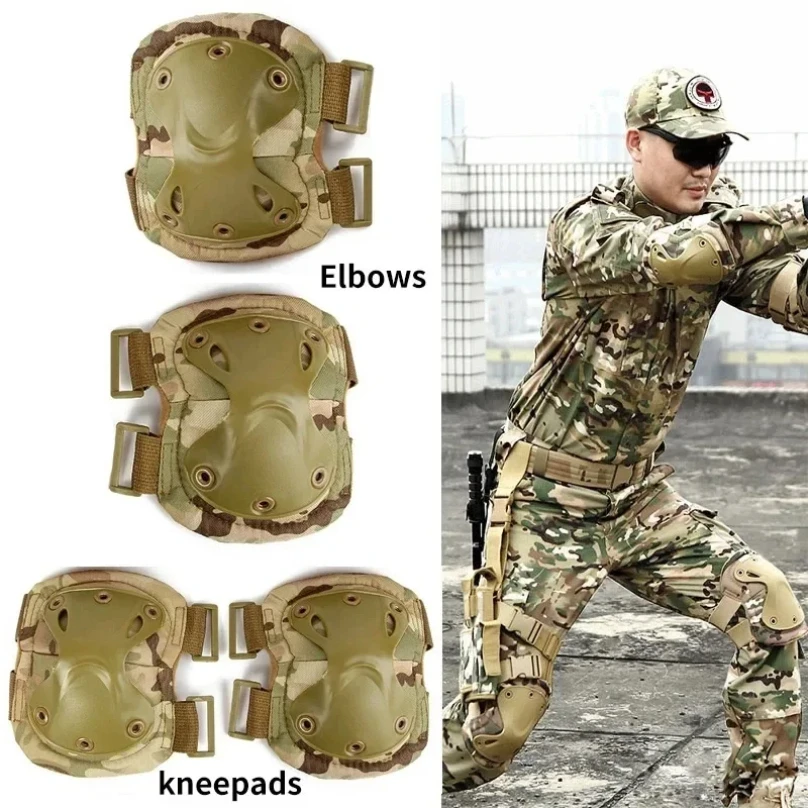 Protective Gear Set 4Pcs Knee Pad Elbow CS Protector Army Outdoor Sport Hunting Knee Protective Pads