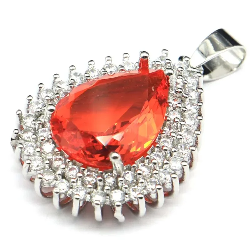 6g Real Customized 925 Solid Sterling Silver  PENDANT Drop Shape Violet Tanzanite Tourmaline Spessartine Garnet Blood Ruby Citri
