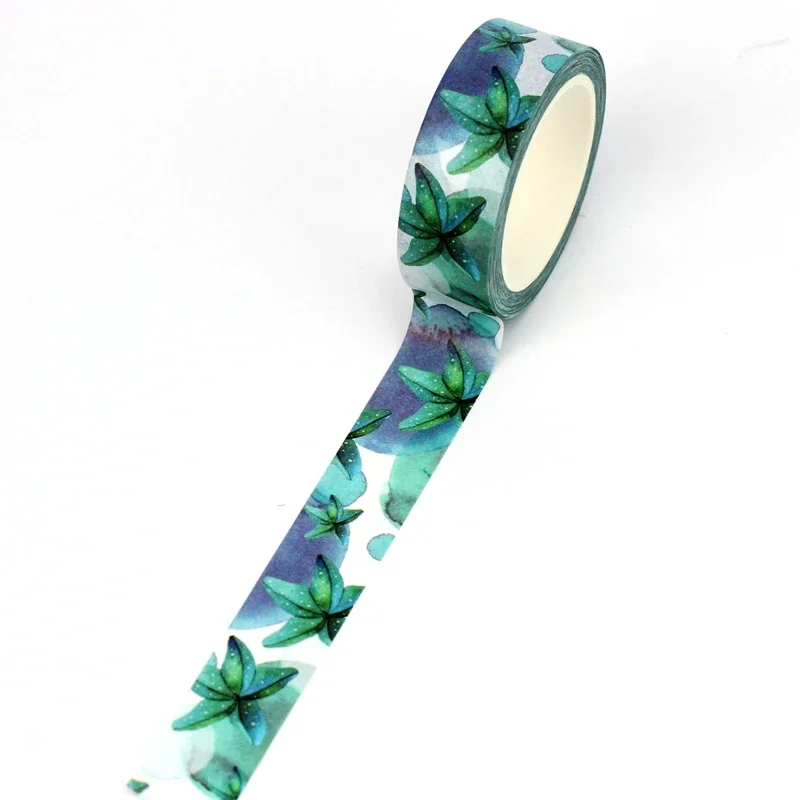 NEW 1PC 10M Decor Green Starfish Marine Organism Washi Tape for Scrapbooking Journaling Adhesive Masking Tape Cute Stationery 3