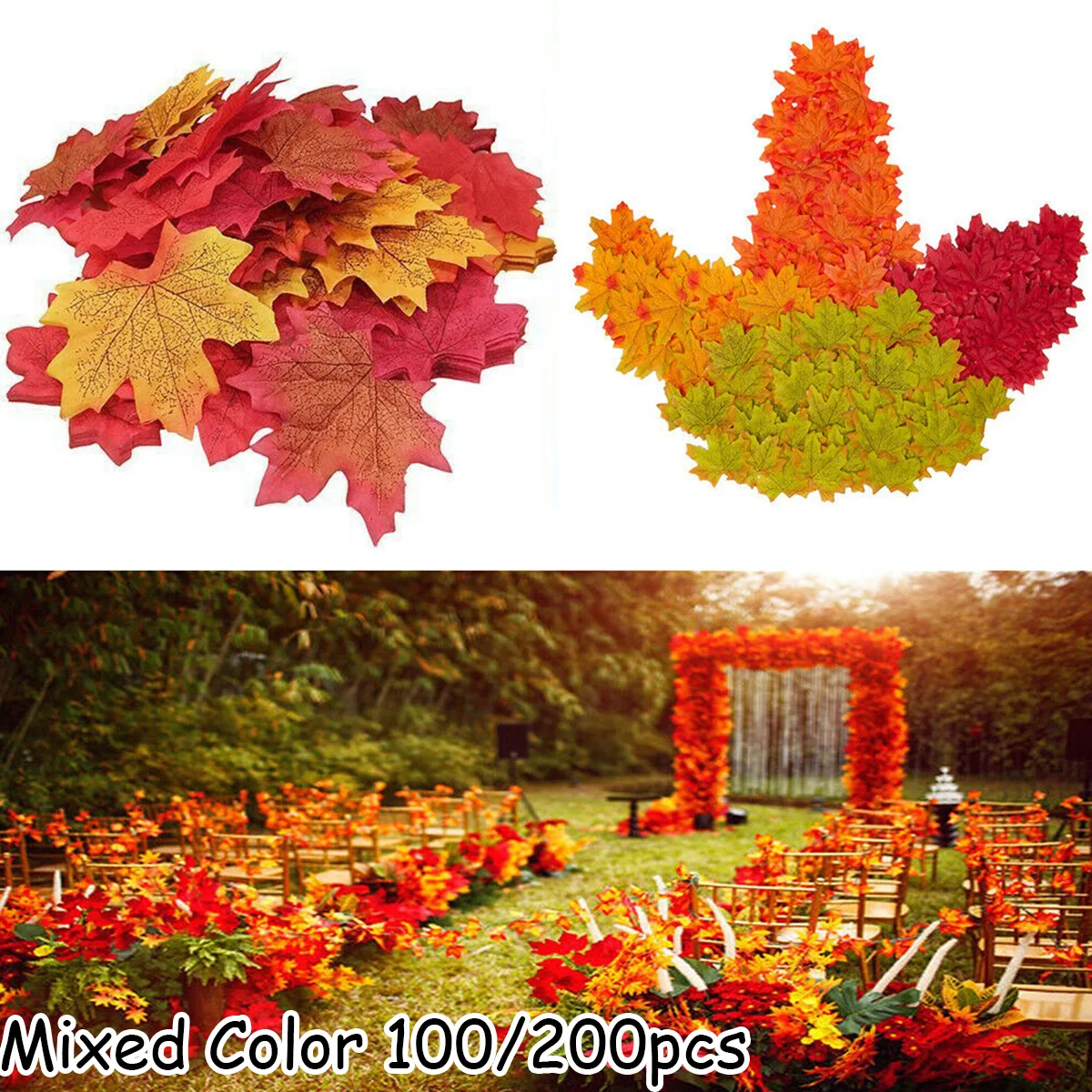 Artificial Leaves 50/100/200Pcs Artificial Maple Leaf Autumn Fake Leaves Crafts Wedding XMAS Party Decor Halloween Christma Thanksgiving Decor