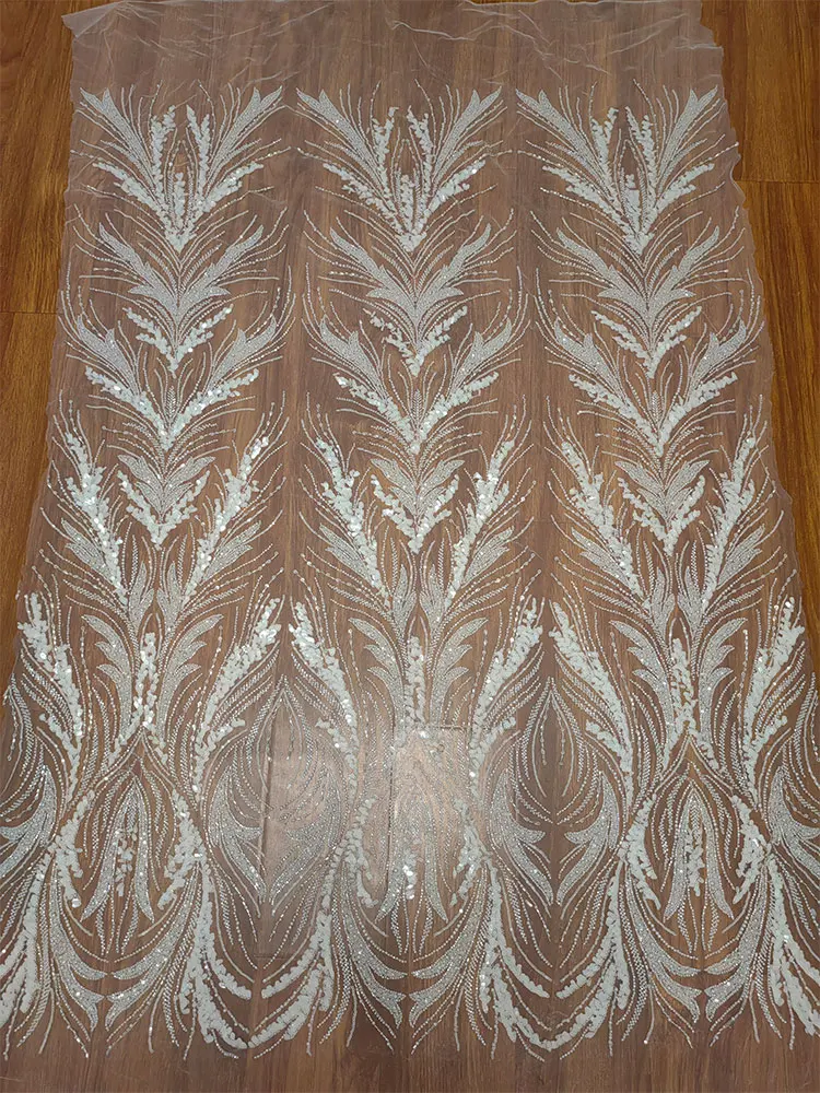 

1 ярд, белая Тюлевая сетчатая ткань, белые бусины, свадебная кружевная ткань, продажа на Ярде, Новинка