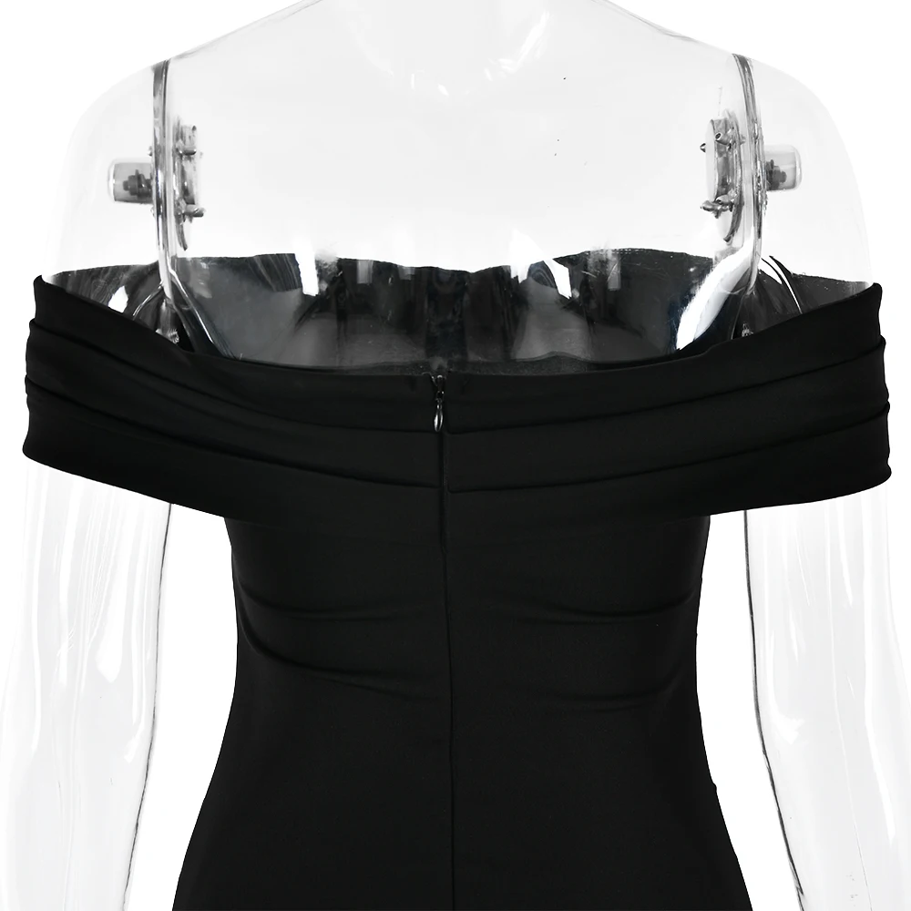 Elegant Sleeveless Tight Zipper Dress Women Sexy One Shoulder Backless Vestido Autumn/Winter Party Club Evening Dress