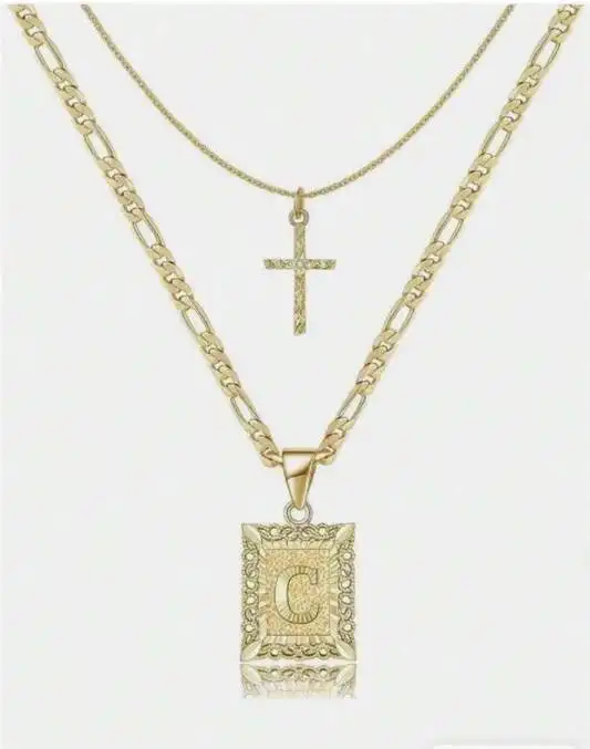 Letter Necklace Layered Initial Cross Necklace, Layering Square Letter Pendant Figaro Chain Cross Choker  for Women Girls
﻿ - Image 11