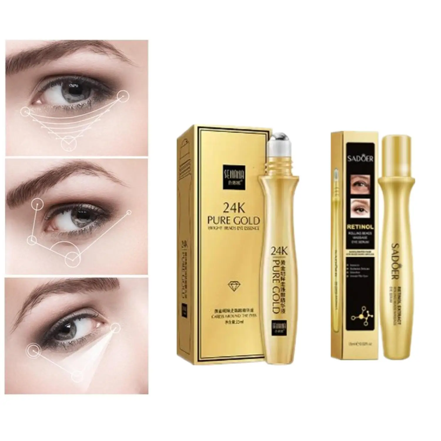24K Gold Bright Eye Roller Eye Cream Hydrating Moisturizing Removal Anti Eye 15ml Care Serum Dark Eye Circles