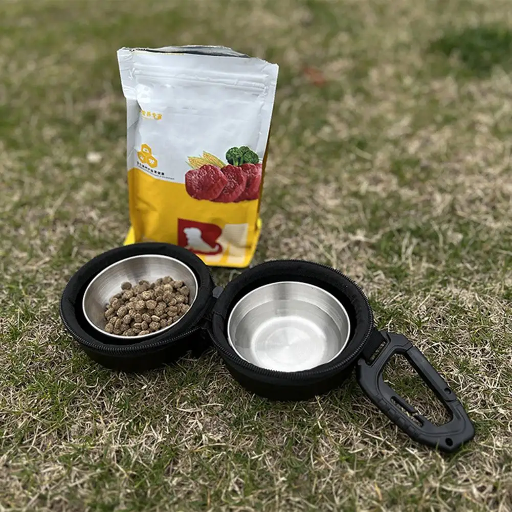 Pet Feeding Station with Stainless Steel Bowls Portable Dog Bowl Set with Storage Case Stainless Steel for Camping for Outdoors