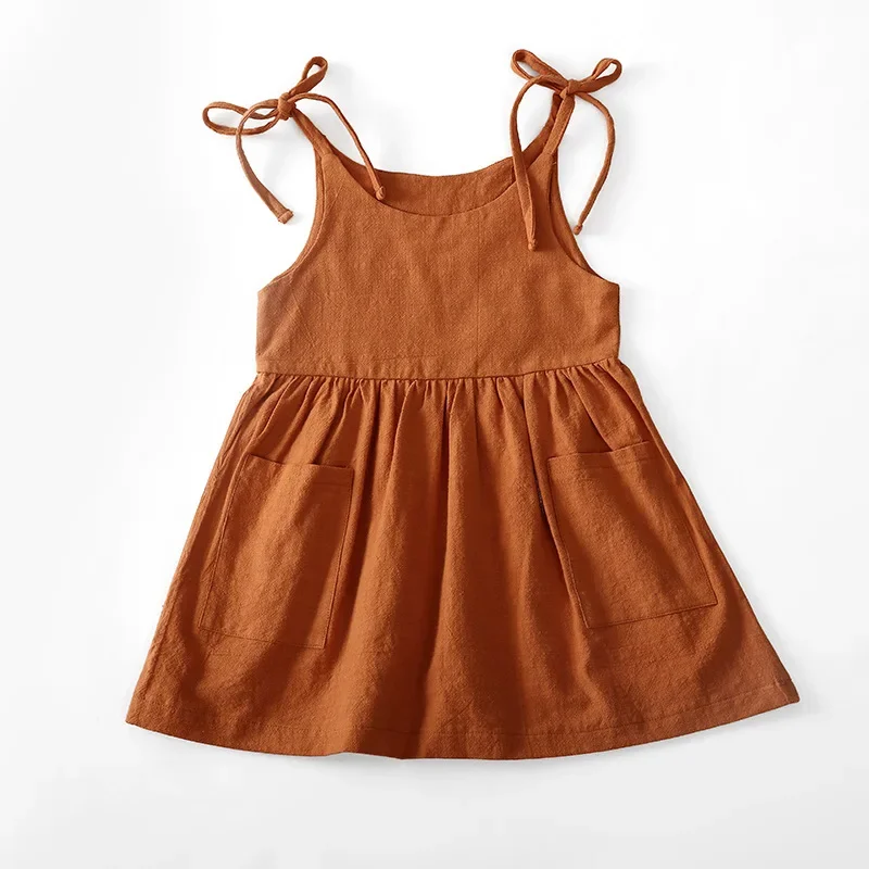 Summer Toddler Girl Dress Solid Cotton Sleeveless Children