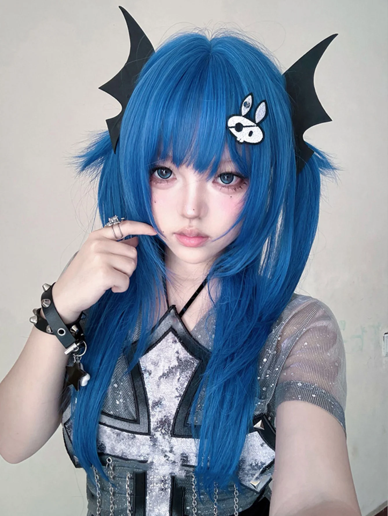Blue Synthetic Straight Hair Wig For Women Cosplay