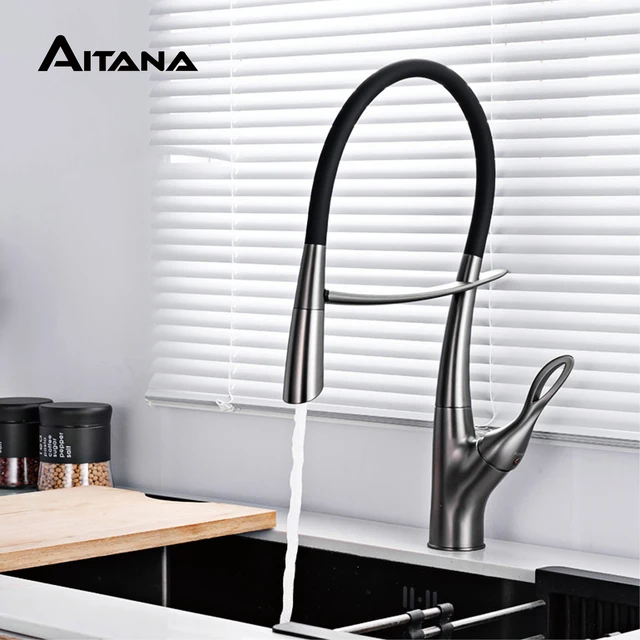 Rubinetto da cucina moderno di lusso in ottone nero Design estraibile con aspirazione magnetica Miscelatore lavello a 2 funzioni con acqua calda e fredda a maniglia singola 1