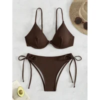 Sexy Gathered Backless Bikini Women's Swimsuit Steel Support Strap Pure Color Separate Design Swimming Costume Female Swimwear