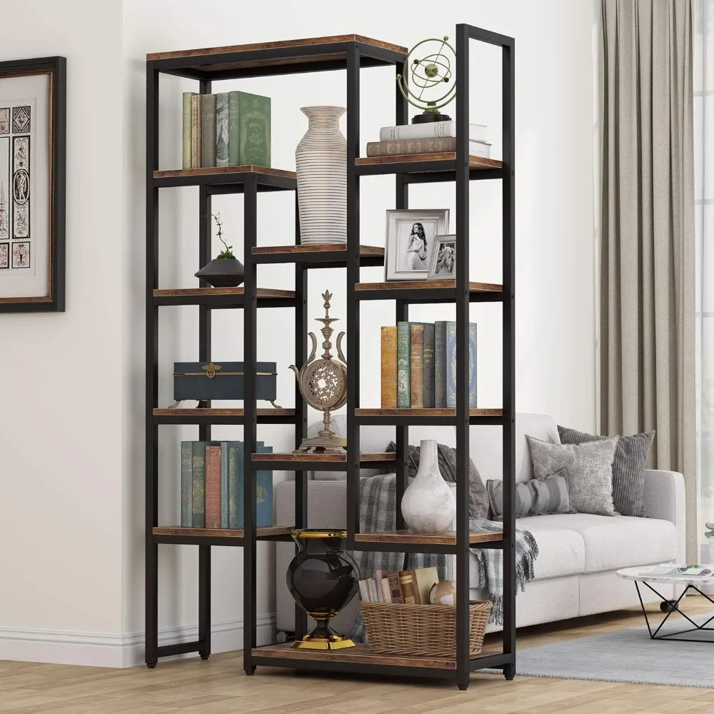 6-Tier Bookshelf 70.9 inch Tall Bookcase 2 Pack, Vintage Industrial 12-Shelf Display Shelves Book Storage Organizer 5