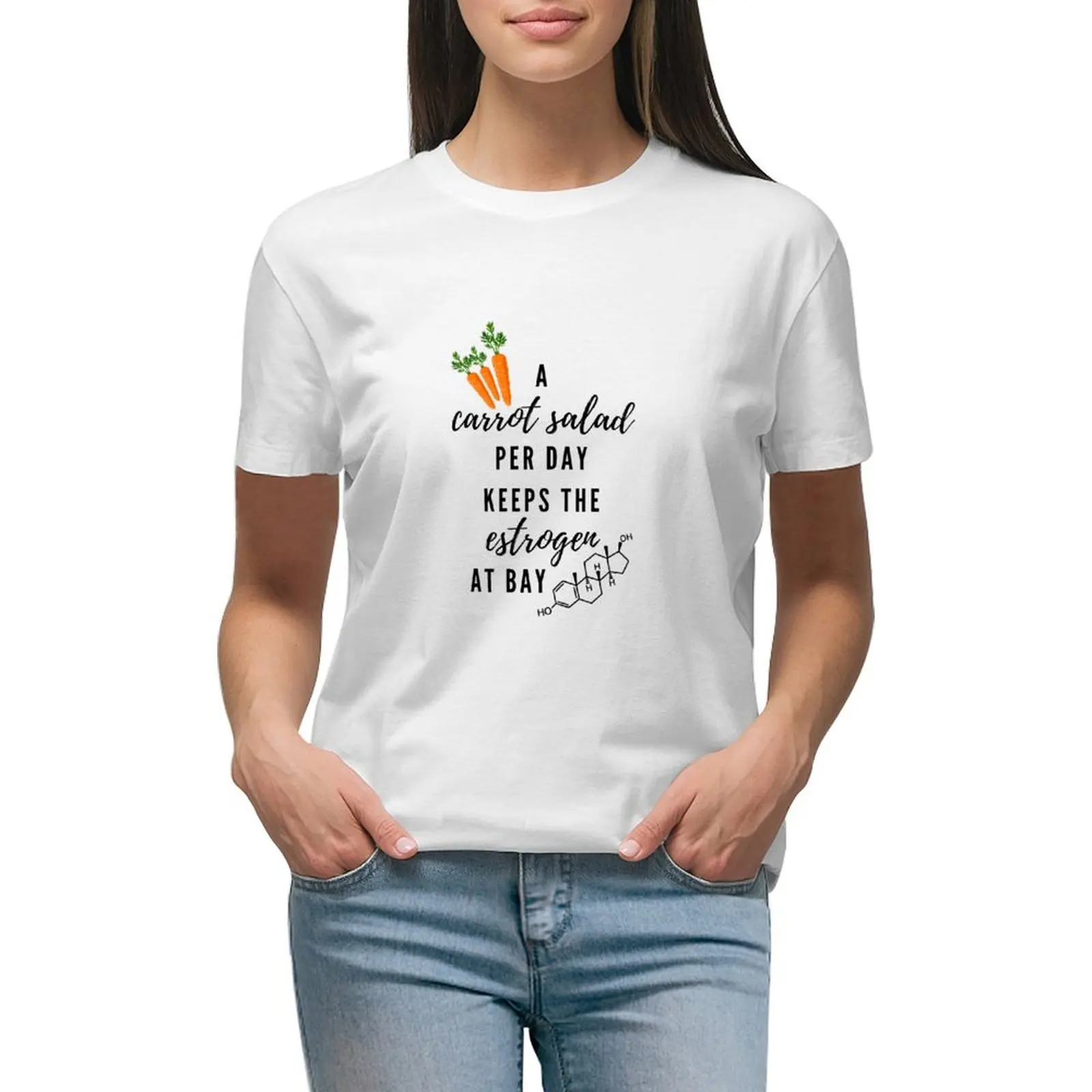 Una Insalata Di Carote Al Giorno Mantiene L'Antigene A Bay T-Shirt Moda Coreana T-Shirt Divertenti Per Le Donne