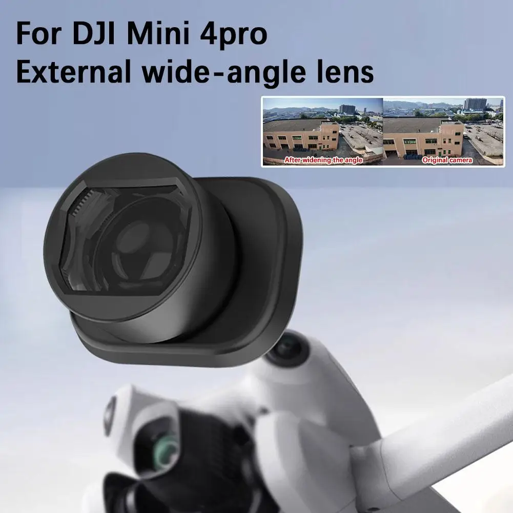Détail de l'objectif grand angle 0.75X fixé sur l'objectif du DJI Mini 4 Pro, prêt à capturer des scènes à 110°.