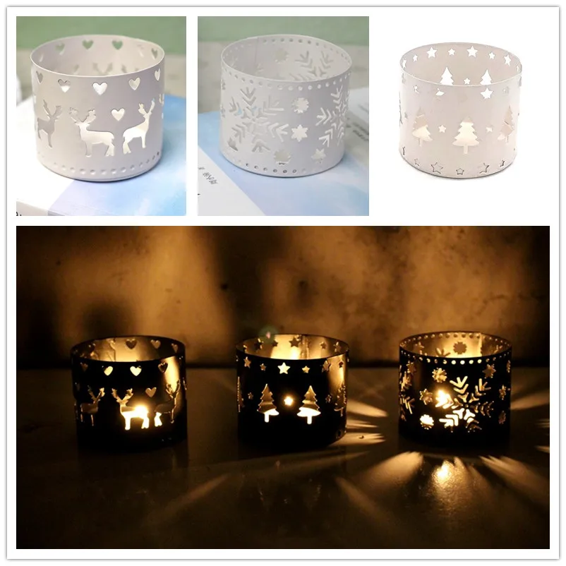 New 1 Pcs Vintage Christmas Candle Holder Iron Hollow Snowflake Tree Deer Home Party Decoration Candle Stand Table Decoration