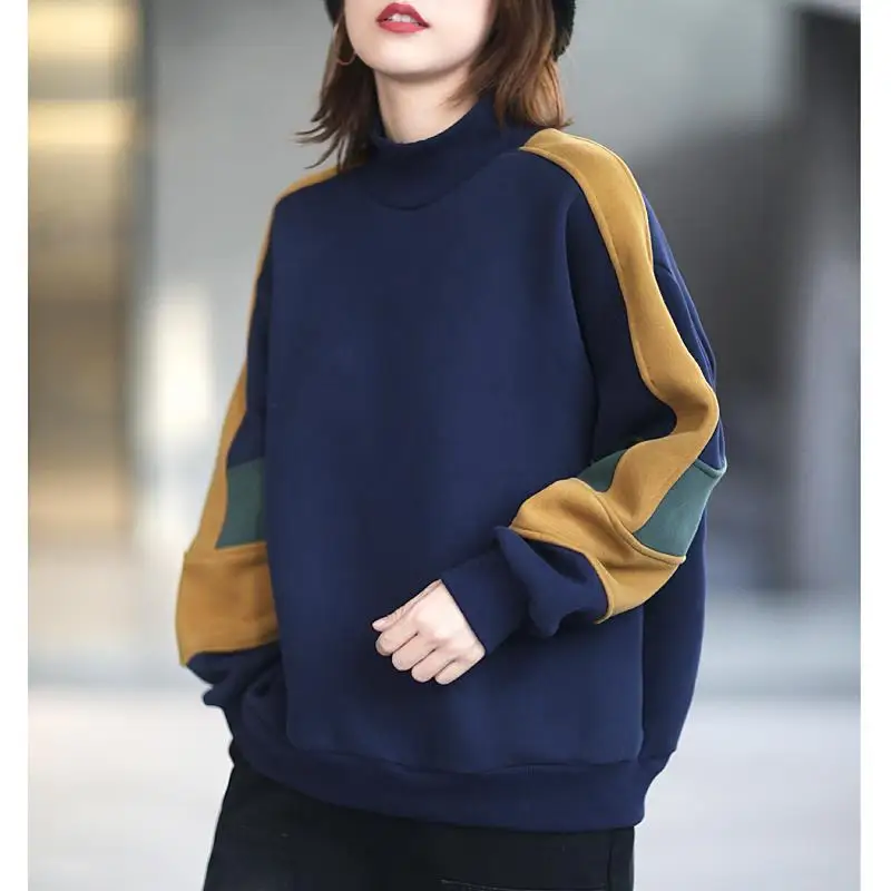 Vintage Loose Contrast Hoodies Sweatshirts Spring Autumn New Long Sleeve O-Neck Youth Tops Tees Casual Fashion Women Clothing t shirts tees horse mom cow serape striped bleached o neck t shirt tee in multicolor size s xl