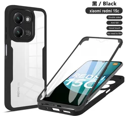360° Transparent Soft Full Body Cover Case with Double - Sided Protection for POCO C85 (Black)