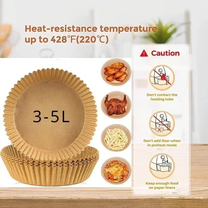 100Pcs Air Fryer Paper Liners Non-stick Disposable Liners Baking Paper Air Fryer Oil-proof Food Grade Baking