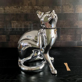 Original Light Luxury Personalized Cat Ornaments Fiberglass European-style Animal Electroplating Crafts Home Decorations Decor