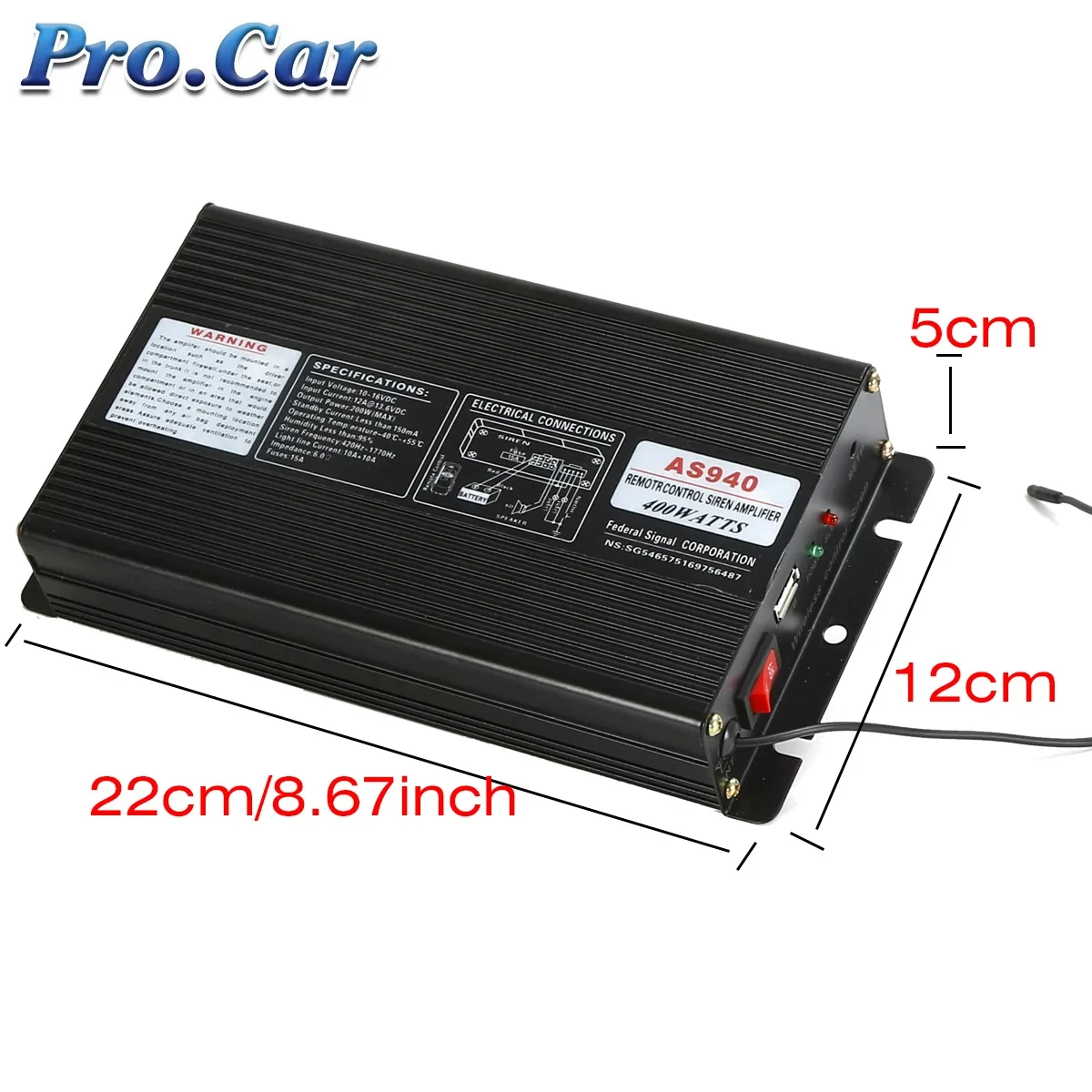 Car Siren Horn Car Air Horn Audio Speakers Kit Warning Buzzer Speaker Police Siren Car 400W MIC Speaker System PA 12 Sound Loud for 12V/24V Car Truck Warning Alarm amplifier Siren Fire Speaker