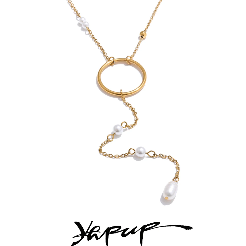 Yhpup Stainless Steel Pearl Necklace for Women