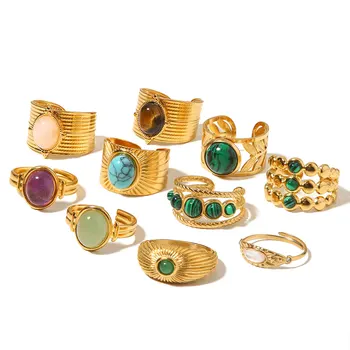 Youthway New Design Natural Stone Stainless Steel Ring Women Waterproof Stylish Golden Jewelry 2022 NEW Set 1