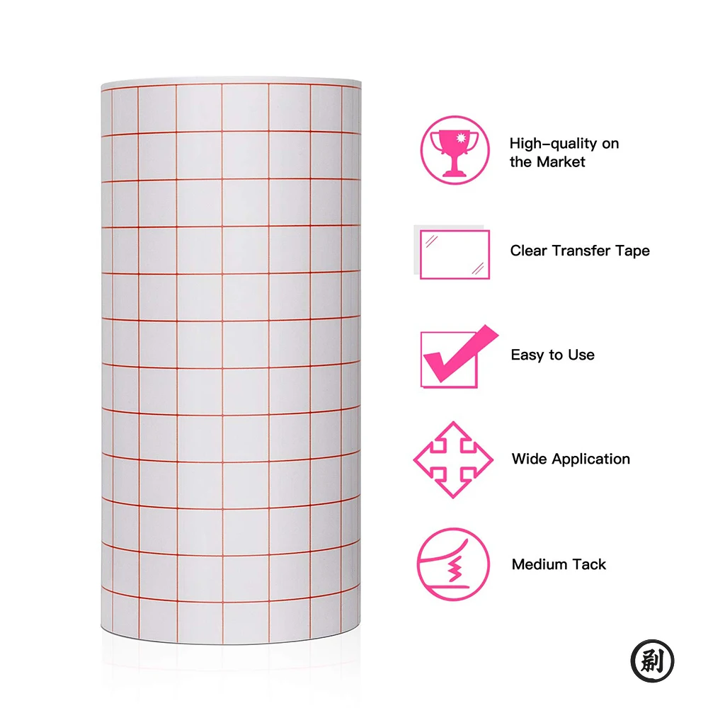 Adhesive Vinyl Transfer Paper Tape Roll Transparent Red Alignment Grid Mid Tack 30*20cm/100cm