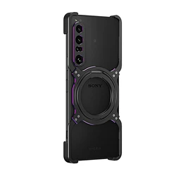 Magnetic Aluminium Alloy Borderless Phone Case with Built-in Cooling Bracket for Sony Xperia 1 VII (Black Purple)