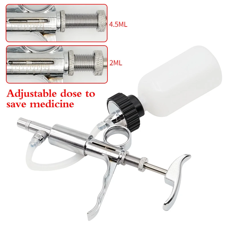 0,5–5 ml kontinuierliche Spritzenwerkzeuge, automatischer Spritzeneinspritzer aus Metall für Vieh, Tier, Schwein, Huhn, Impfstoffspritzenflasche – Detail 9