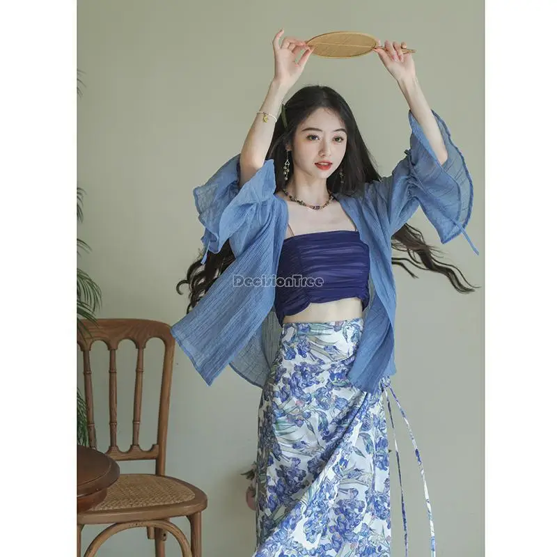 

2023 chinese style new improved fashion simple traditional song dynasty hanfu half skirt suit female fairy elegant hanfu set