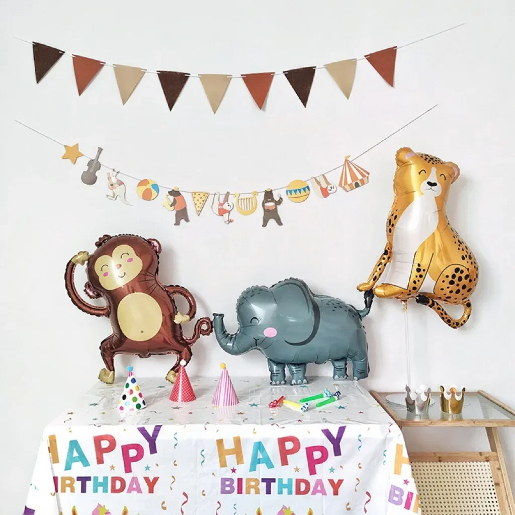 New Cartoon Animal Theme Foil Balloon Jungle Safari Forest Lion Rabbit Kids Birthday Decoration Supplies Elephant Giraffe Baloon