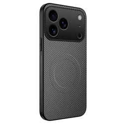 Ultra Thin Carbon Fiber Magnetic Leather Case - Shockproof Military Cover - iPhone 15 (Gray)